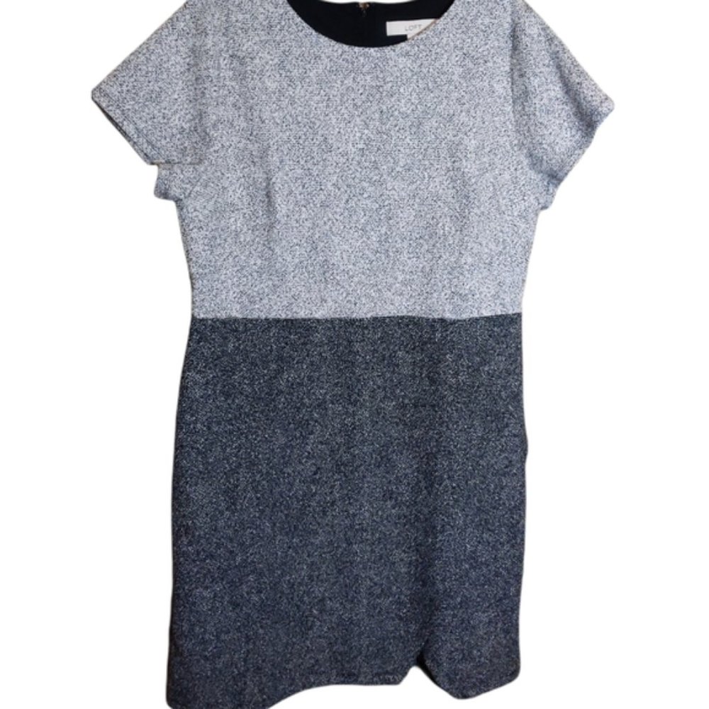 Size 16 Tall LOFT gray tweed short sleeve faux wrap dress
